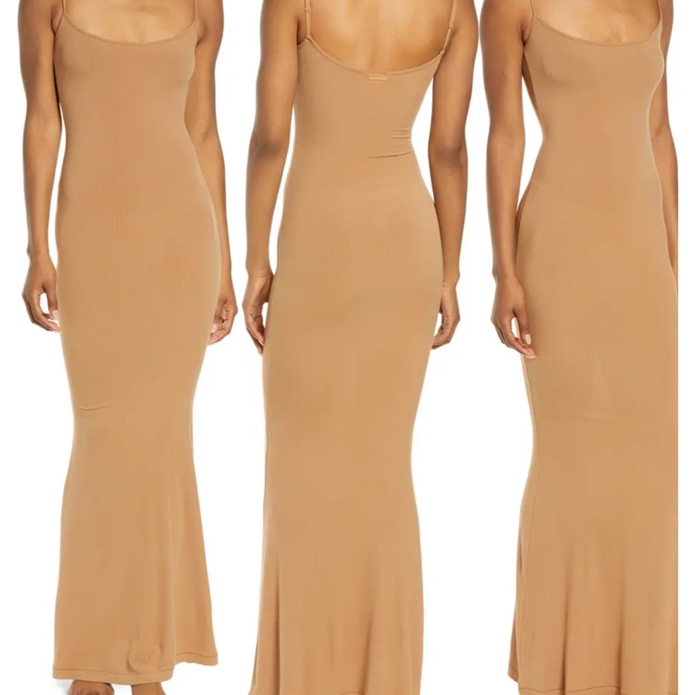 Camel SKIMS Ribbed Long Slipdress